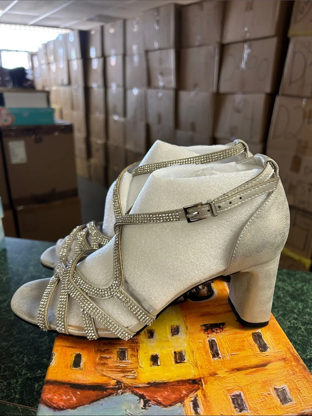 Bella Vita Silver Rhinestone Strappy Block Heel Sandals
